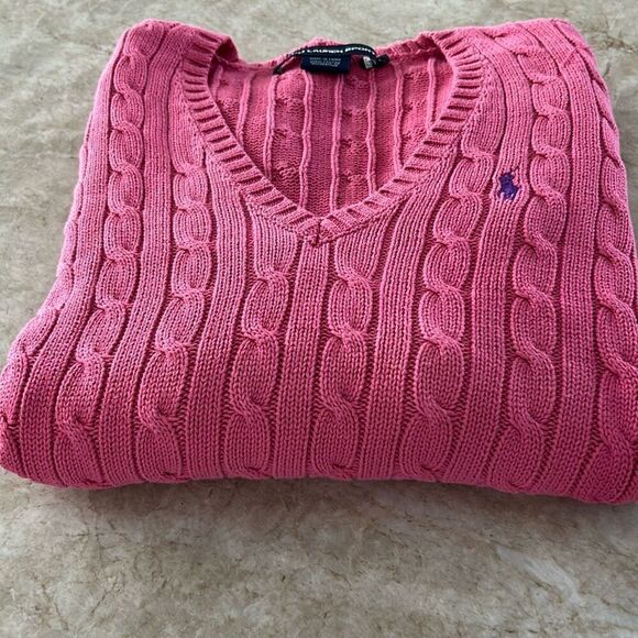 Ralph Lauren Hot Pink Cabled Sweater L - Picture 2 of 6